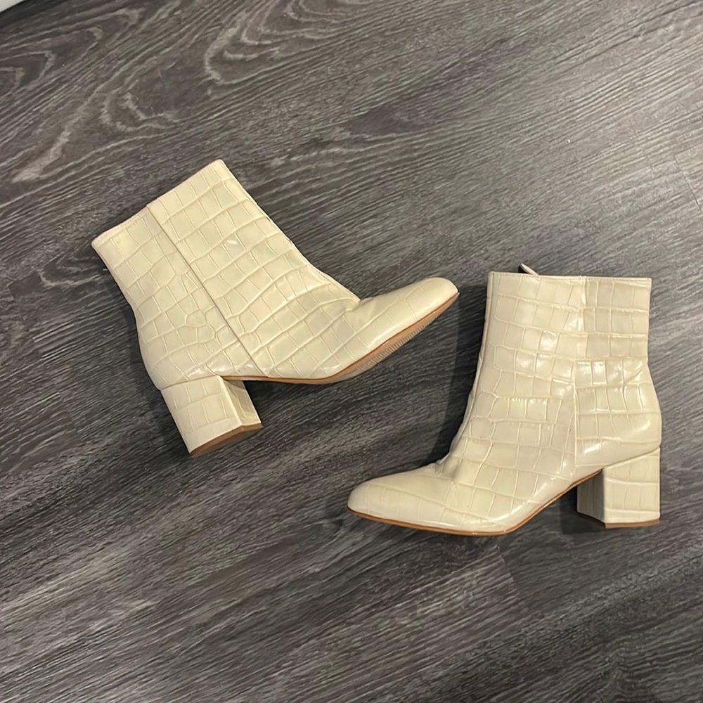 Schutz white croc booties